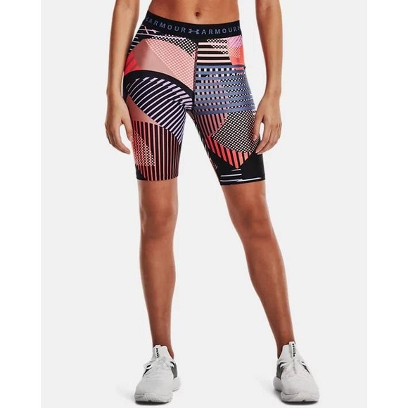 Under Armour Women's HeatGear Compression High Rise Printed Bike Shorts - Picture 1 of 13